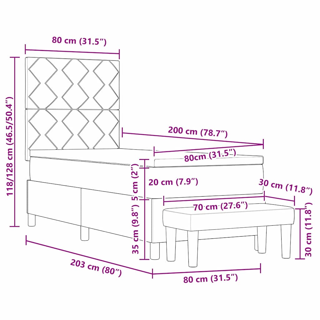Box Spring Bed with Cushions and Headboard Black 200 x 80 cm Fabric