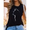 Cat Print Crew Neck Tank Top Summer O-neck Casual Milk Silk Fabric Sleeveless Tank Top For Summer Women's Clothing Streetwear