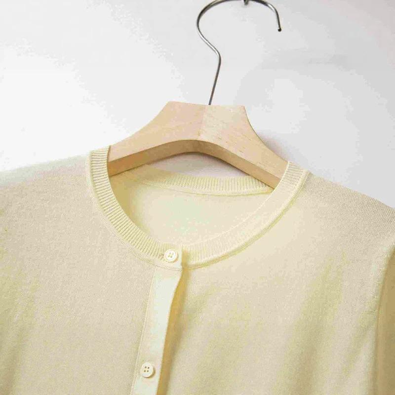 Fine anti-pilling high-count worsted all-wool light round neck long-sleeved knitted cardigan women's, autumn and winter