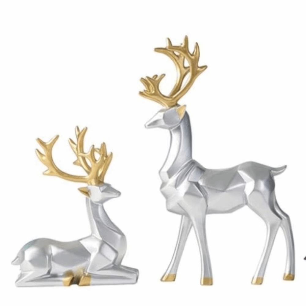 2Pcs Creative Deer Desktop Ornament Modern Cute Resin Reindeer Sculpture Durable Sitting/Standing Position Elk Home Decor