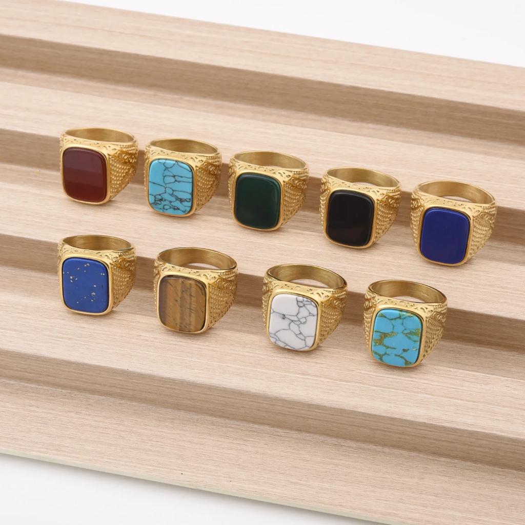 Мужские высококачественные кольца из нержавеющей стали 316L с ониксом разных видов, трендовые украшения