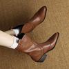 2025 New Women's Shoes Boots Autumn Work Fashion Elegant Retro Luxury High Heel Spike Toe Genuine Leather Shoes Mid-calf Boots
