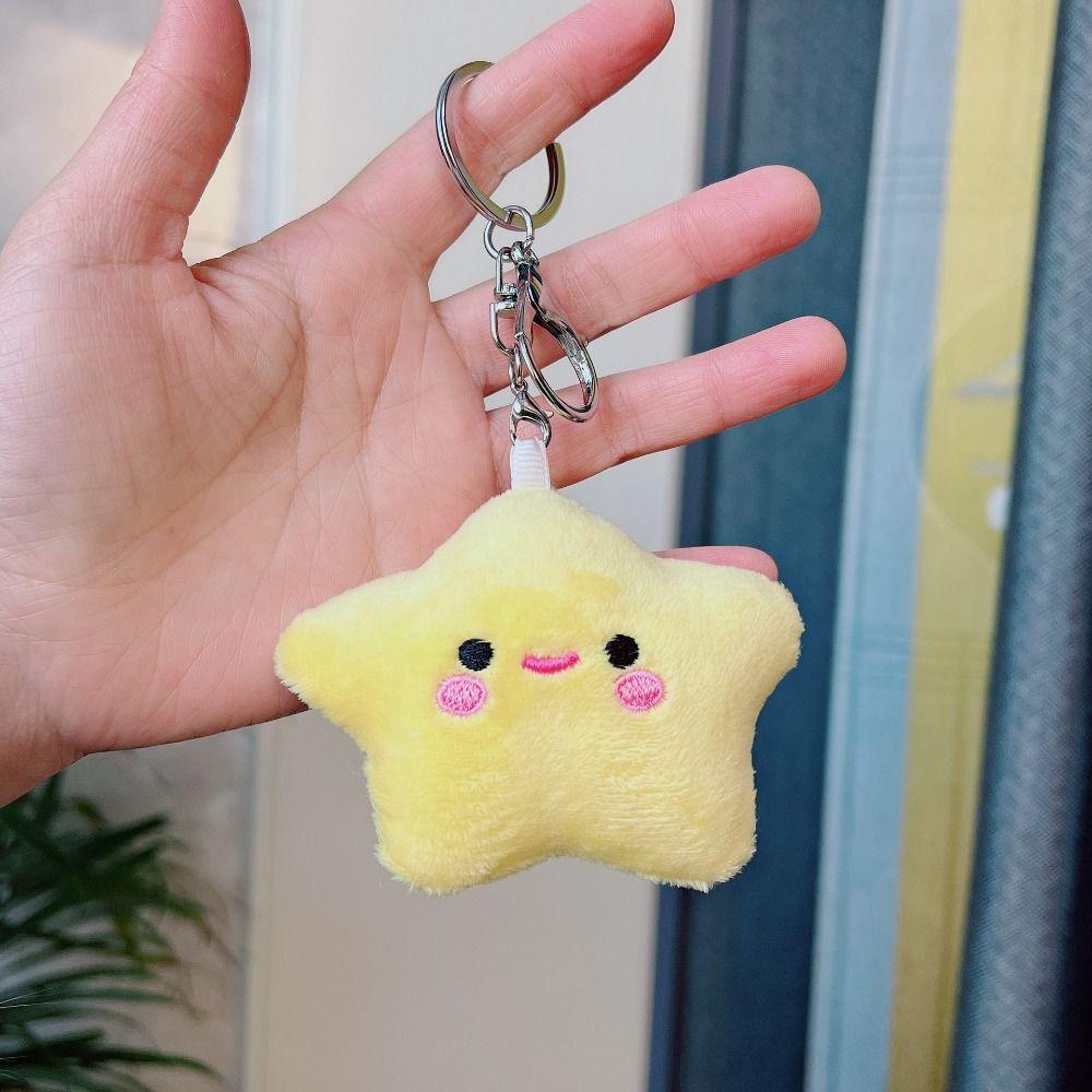 Fluffy Fur Smile Stars Plush Keyring Pom Pom Starfish Smile Stars Backpack Pendant  Wedding Gifts