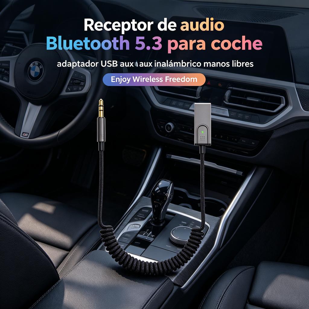 Receptor de audio Bluetooth 5.3 para coche adaptador USB aux inalámbrico manos libres