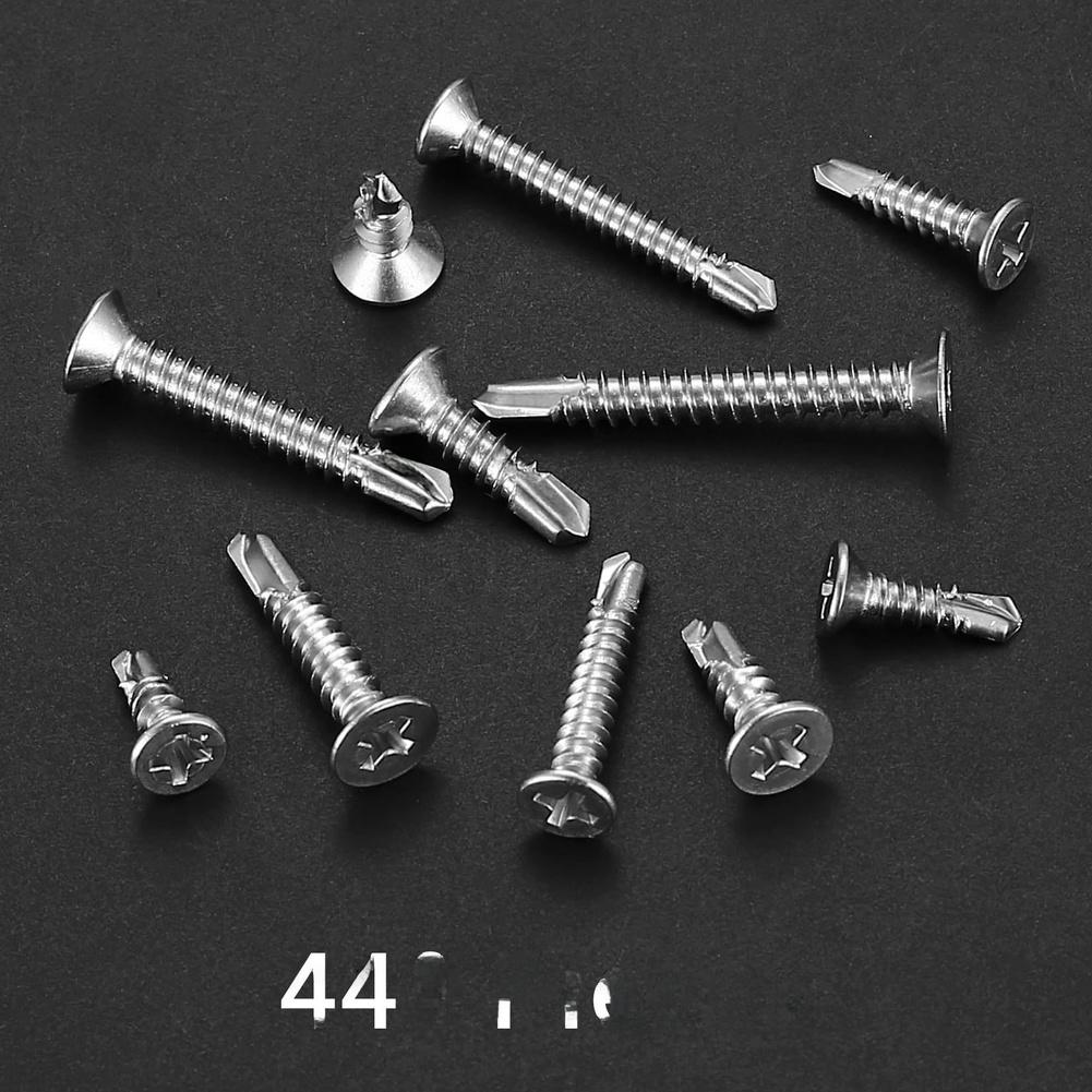 Self Drilling Screws Self-drilling Fasteners Silver 410 Stainless Screws Multiple Lengths Included Silver Finish