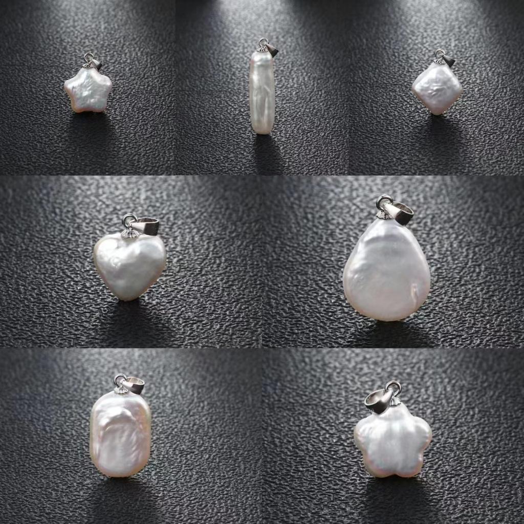 New Fashion Natural Freshwater Multiple Shape Baroque White Pearl 925 Silver DIY Pendant Buckle For Women Girls Jewelry