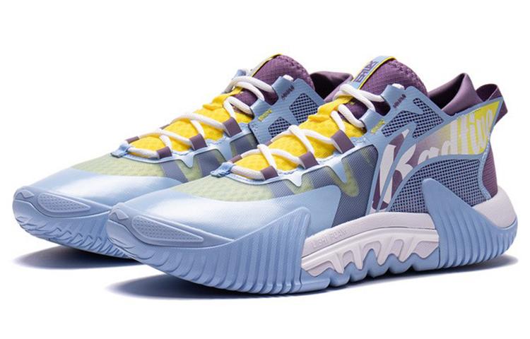 Li Ning Badfive 2 Низкоупругая Амортизация Скользкая Устойчивость к Истиранию Низкие Баскетбольные Кроссовки Мужские Сине-Фиолетовые ABFS003-2