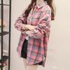 Lattice Print Blouse Women Long Sleeve Turn Down Collar Button T Shirts Tops
