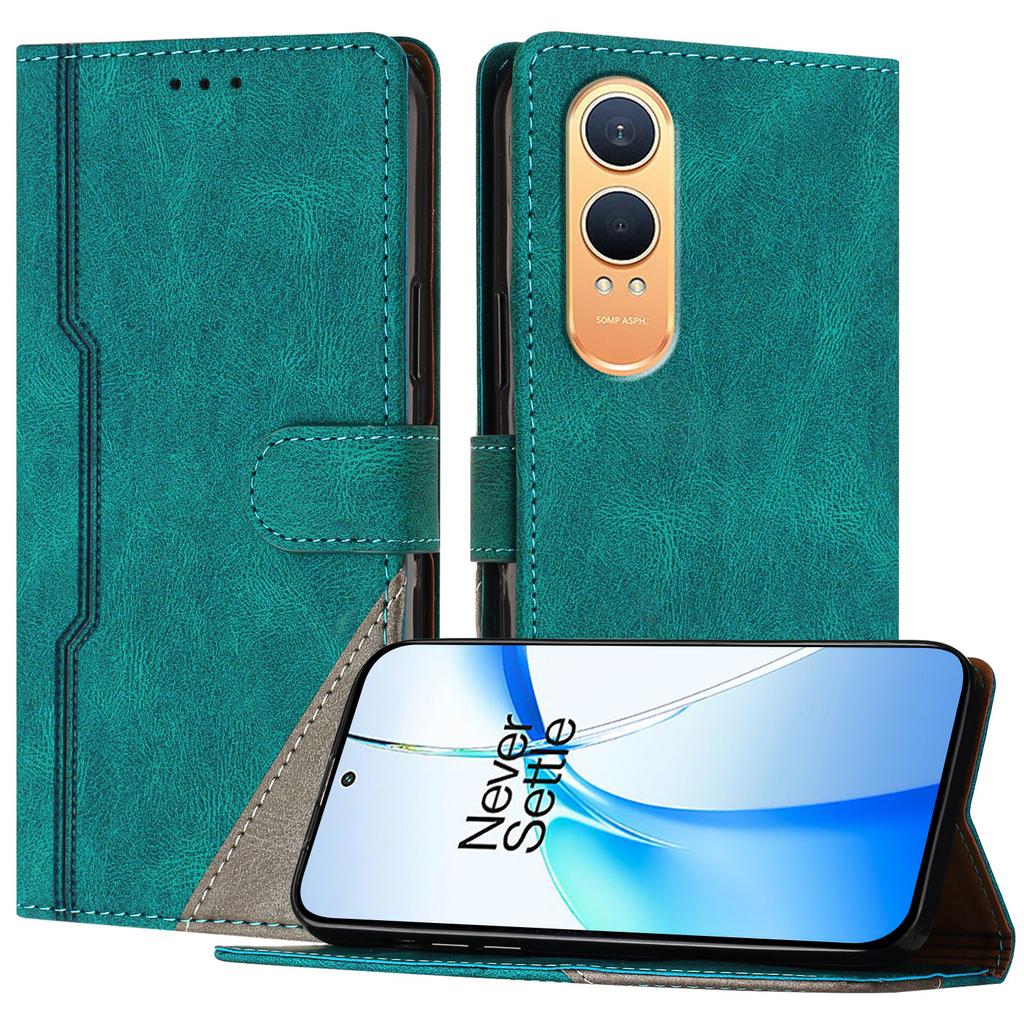 For OnePlus Nord CE4 Lite 5G Leather Case Triangle Patchwork Wallet Stand Shockproof Phone Cover