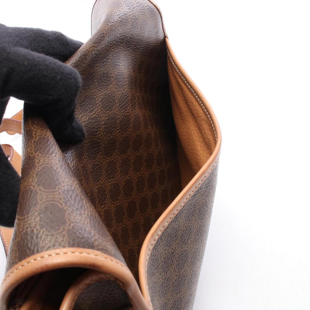 Used CELINE Macadam Shoulder Bag PVC coated canvas leather Brown Used Women