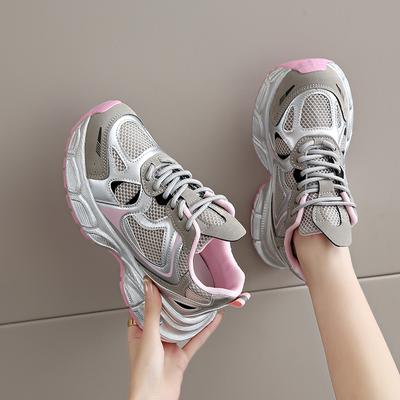 Модные женские повседневные туфли на шнуровке Модные туфли на платформе Женские кроссовки Кожаные сетчатые вулканизированные туфли Тренд 2024 Zapatos De Mujer