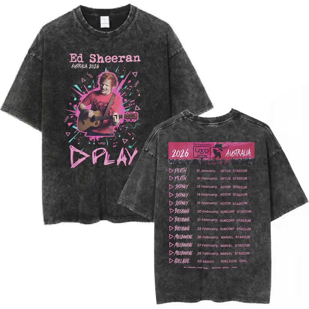 Washed Vintage Ed Sheeran Loop Tour Australia Tshirt Men Women Fashion Hip Hop Oversized T Shirts Male Summer Streetwear