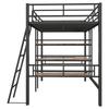 Loft Bed, 90*200cm, without Mattress, Bed with Desk, Multiple Shelves, Guardrail, Ladder, Iron Frame, Black