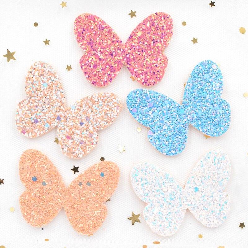 10Pcs Shiny Fabric Butterfly Sequins Appliques Nonwoven Padded Patches Crafts for Baby Girls Headwear Ornament Accessories