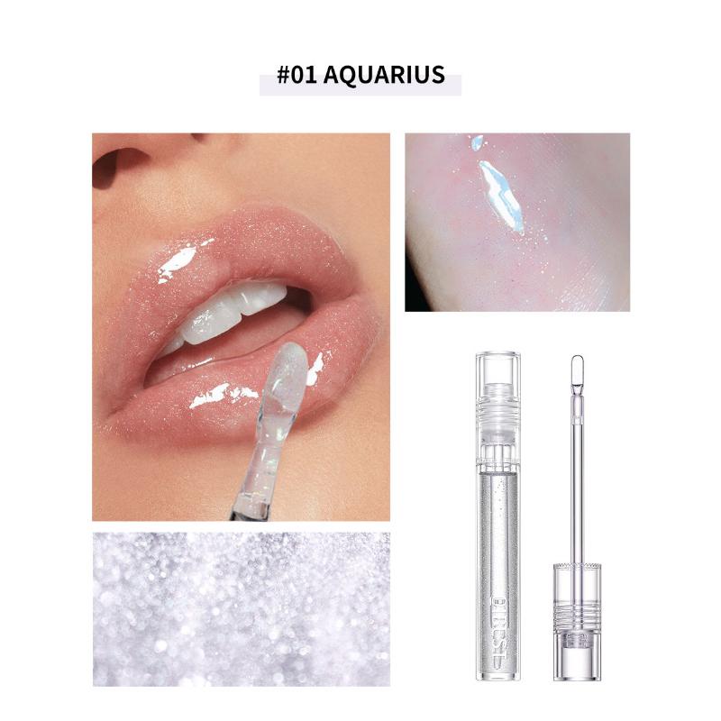 QIBEST Водянистый блеск для губ Зеркальная стеклянная глазурь для губ Увлажняющий питательный водянистый блеск для губ Невыцветающий прозрачный блеск для губ