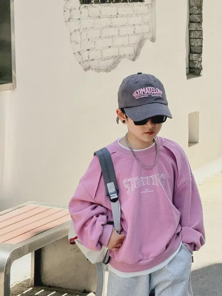 2024 Autumn Korean-Style Kids' Letter Print Spliced Sweatshirt - Casual Two-Piece Look for Boys & Girls