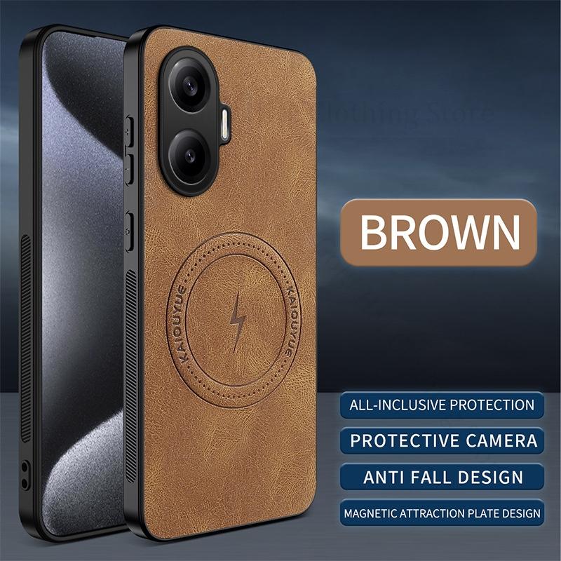 Luxury PU Leather Silicone Phone Case For Xiaomi Redmi Poco M7 Pro For Magsafe Wireless Charger Cover For Xiaomi 14T Pro Redmi A5 Turbo 4 Pro Shell