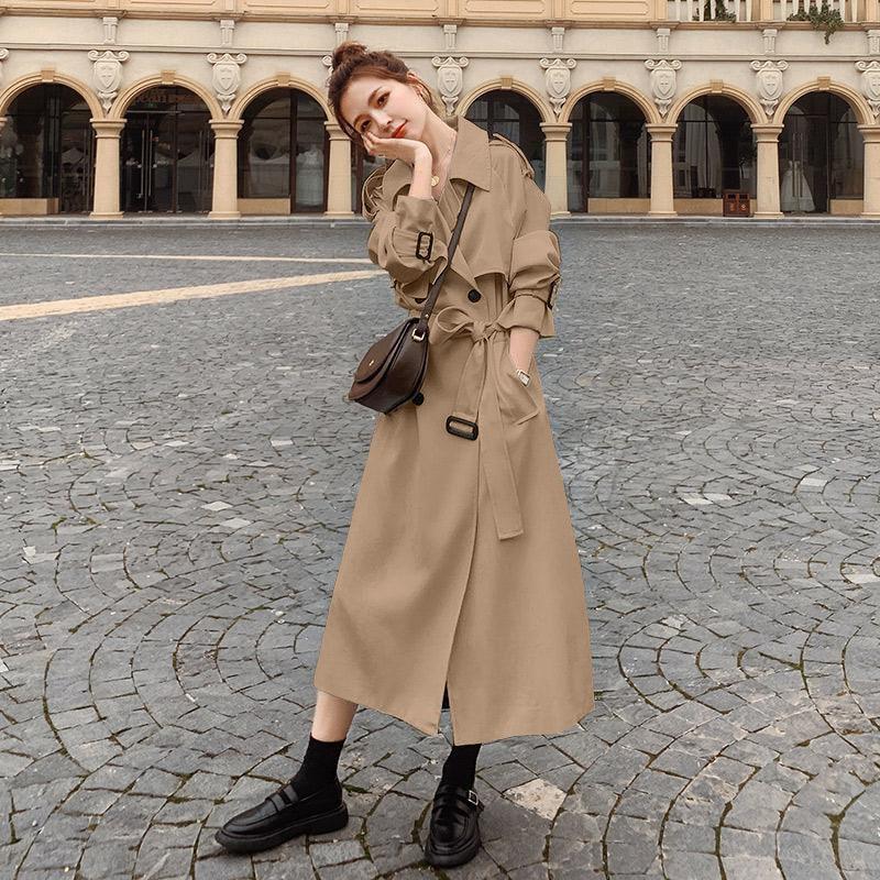 Windbreaker Women's Mid-length British Style Over-the-knee Coat Slim Slimming Casual Jacket Can Be Belted Elegant Temperament