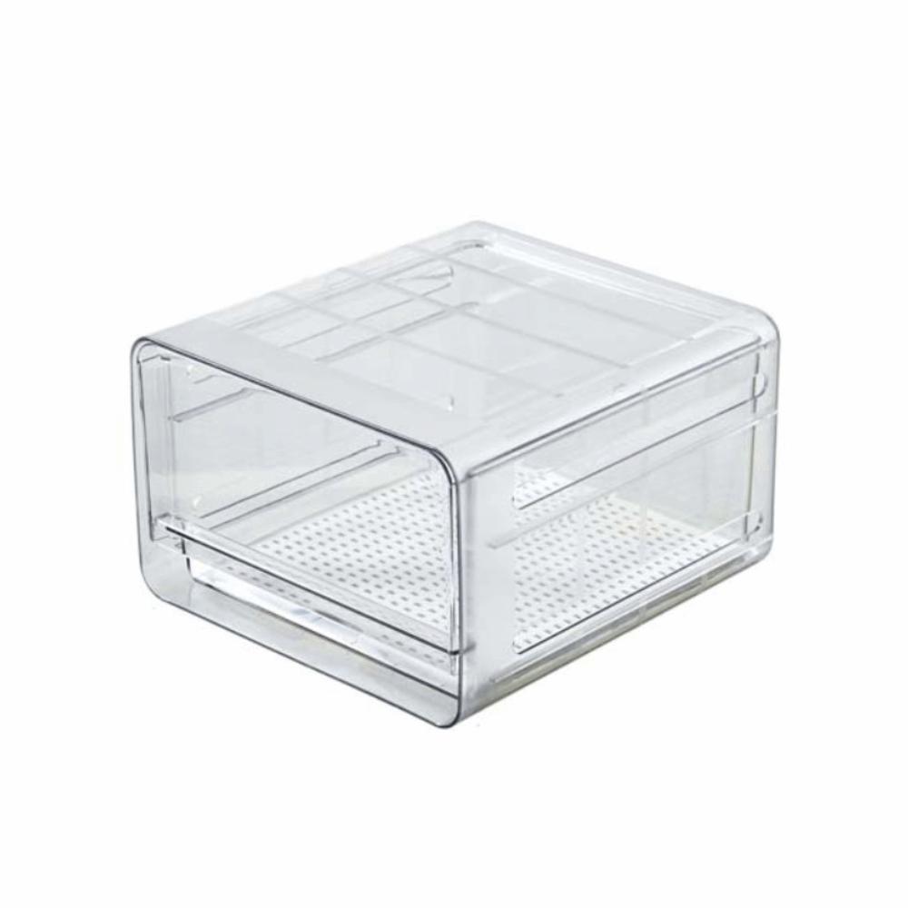 Transparent Food Container with Drain Tray Large Capacity Vegetable Fridge Organizer Kitchen