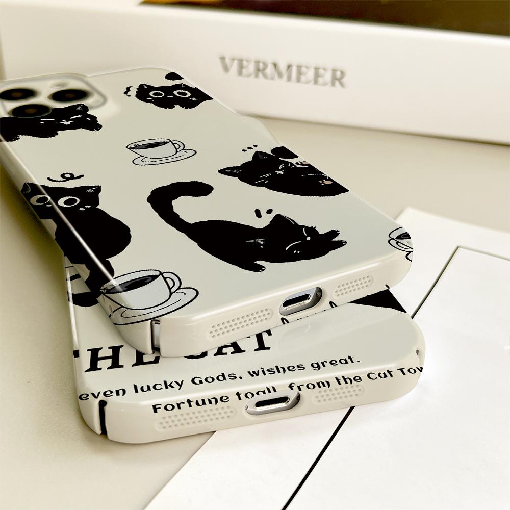 Чехол для телефона с милым черным котом для Samsung Galaxy S20 FE 5G A52 iPhone 15 11 Xiaomi Redmi VIVO OPPO Realme Huawei Infinix Противоударный ультратонкий жесткий чехол