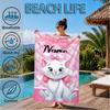 Custom Name Marie cat Microfiber Beach Towel, Quick-Dry, for Summer Travel, Beach Essential, Picnic Essentials, Swimming Pool