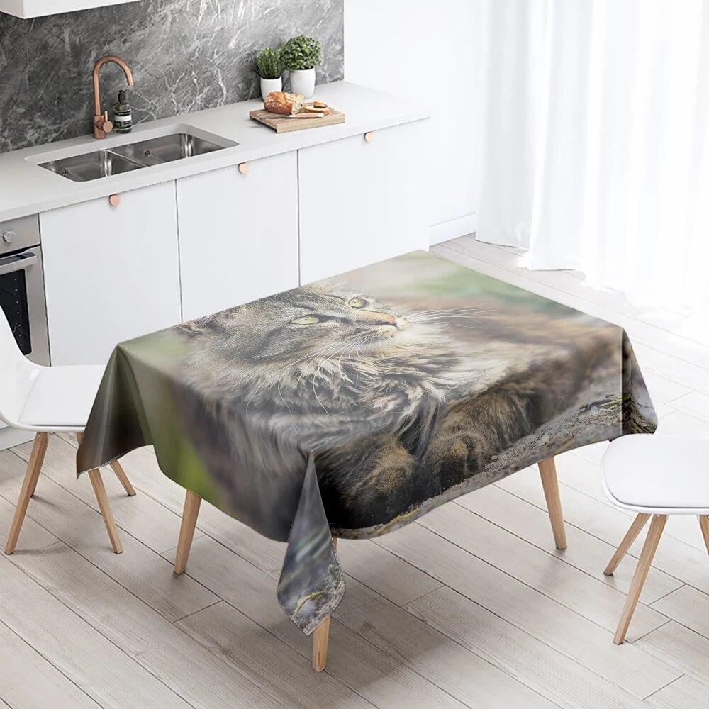 Скатерть с изображением кота, милая кошка, животное, противообрастающая водонепроницаемая прямоугольная кухонная скатерть, украшение для дома