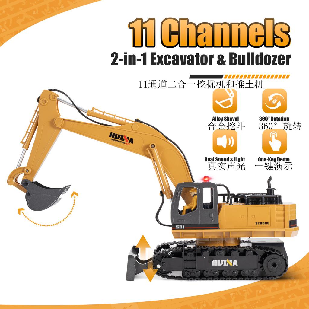 Huina 531 RC Excavator Trucks 11CH 1:16 Alloy Remote Control Engineering Digger Truck Model Electronic Heavy Machinery Toys