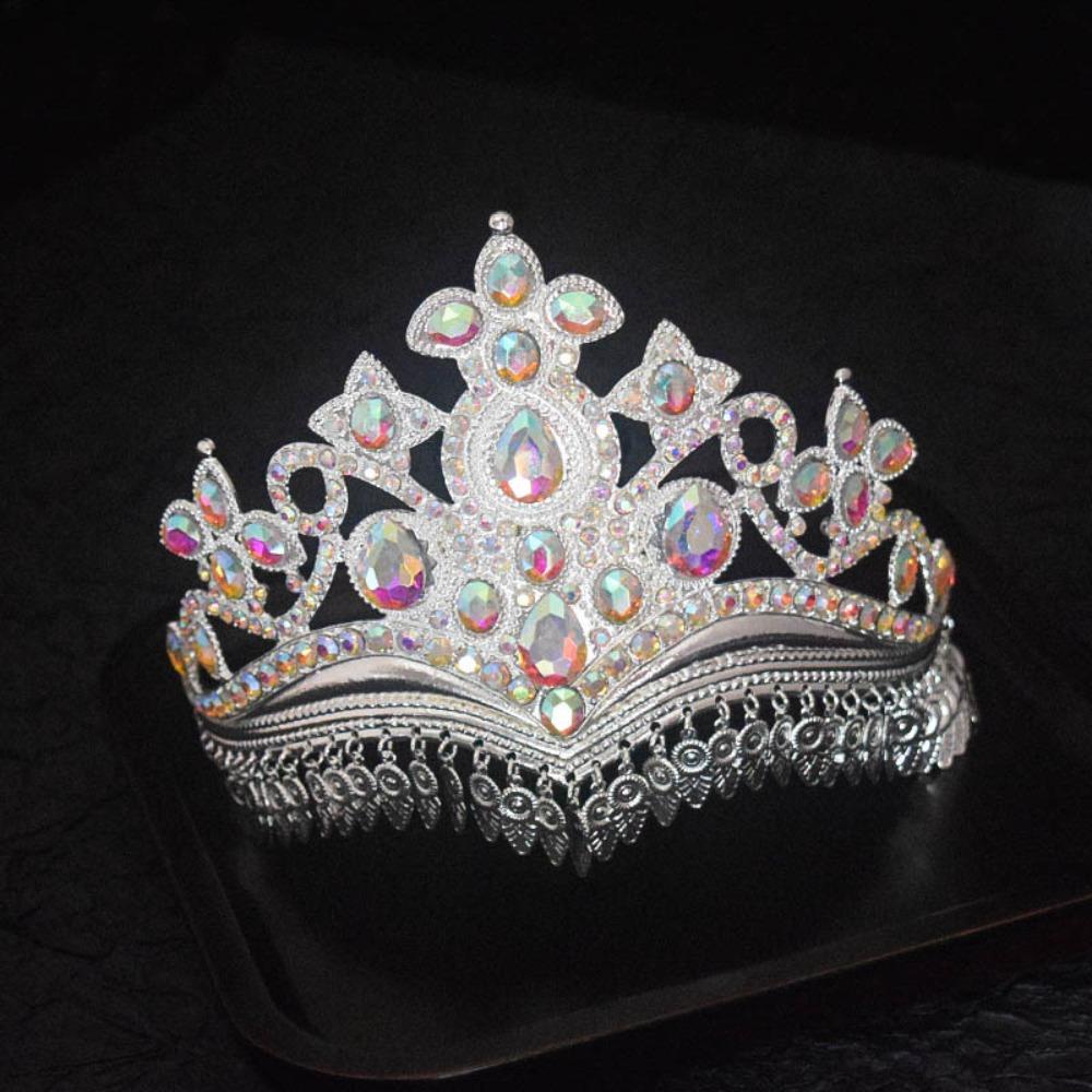 Gold Princess Hair Tiara Shiny Rhinestone Crown Luxury Ethnic Dance Crown Wedding