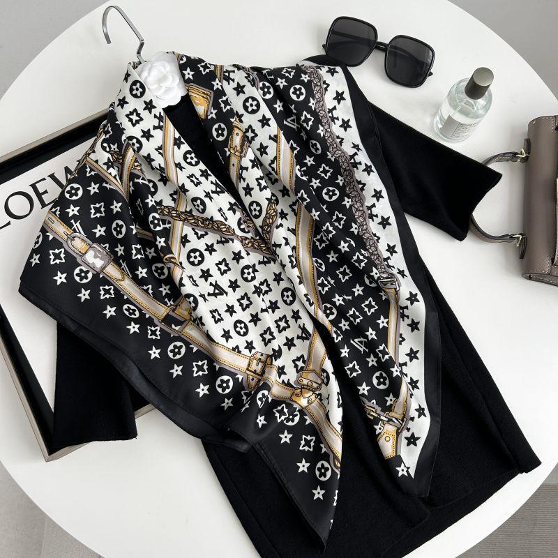 Печатный буквенный высококачественный искусственный шелк женский твил шелковый декоративный женский шелковый шарф