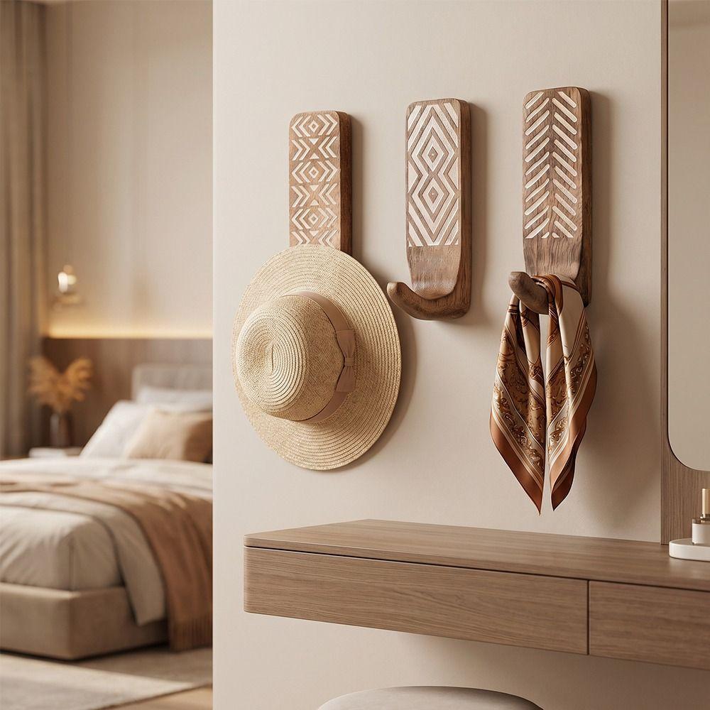 3pcs Wooden Wooden Wall Hooks Space Saving Home Organizer Heavy Duty Wall Hanging Hanger  Porch