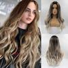 Long Brown Blonde Ombre Wig Natural Wavy Good Quality Synthetic Wigs for Women Middle Part Heat Resistant Hair for Daily Party