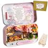 moin moin Кукольный домик Миниатюрный Набор для Рукоделия Инструкция Медведь Путешествует по Стране Грез Аксессуары для Мишки Тедди Жестяная Коробка для Начинающих Размер с ладонь Розовый Светодиод