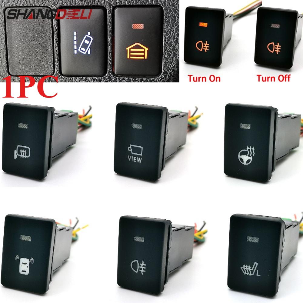 1PC DC12V Car LED DRL Fog Light Power On Off Radar Seat Heating Switch Button with wire Fit For Corolla Camry Yaris Hilux 10-16