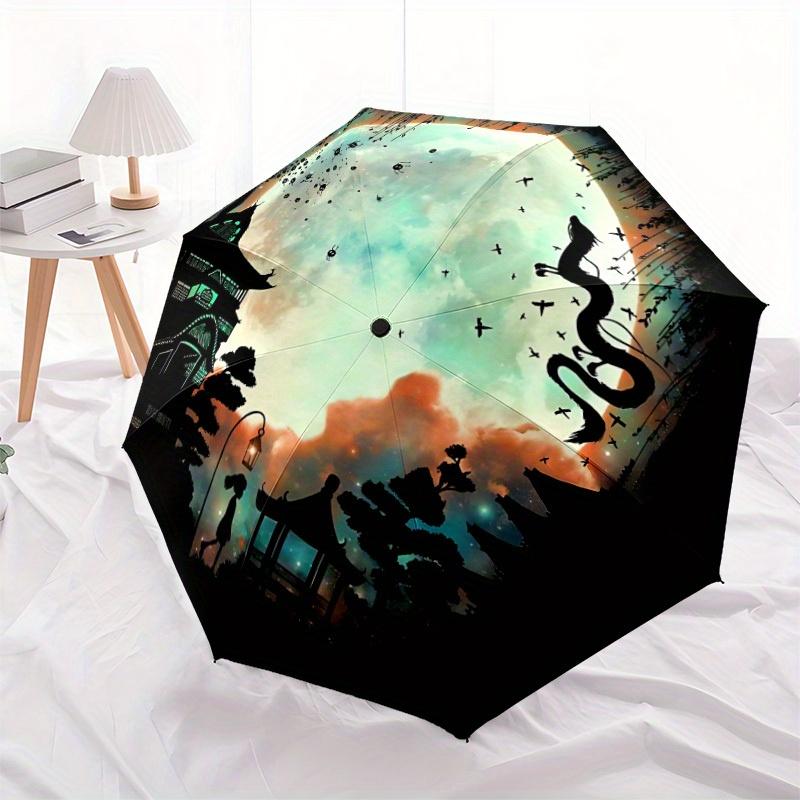 1pc Moonlit Garden Compact Travel Umbrella, Automatic Folding Lightweight Windproof 8-Bone Reinforced Design,012091