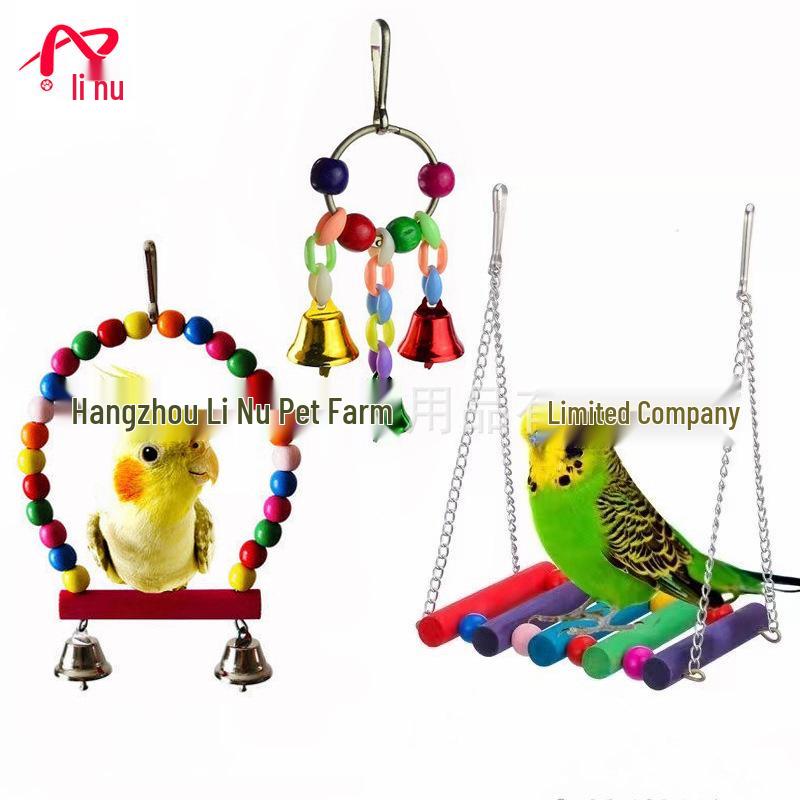 Parrot Cloud Ladder Swing & Perch: Bird Cage Accessories with Mirror, Bridge & Hanging Ring