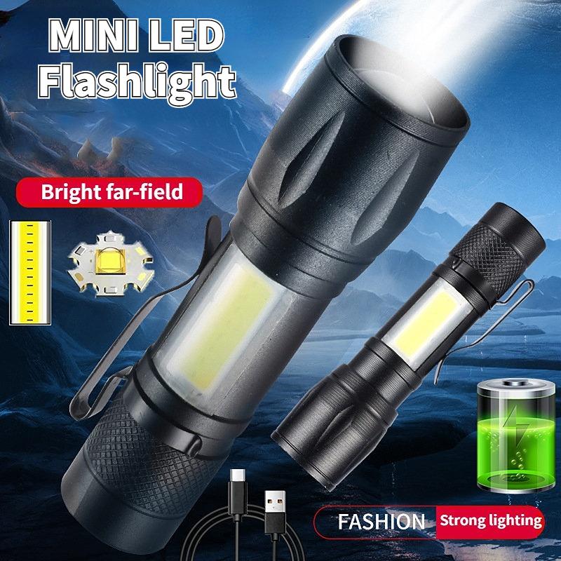 1-4 шт. мощный перезаряжаемый светодиодный фонарик с мини-зумом, уличный кемпинг, сильная лампа, водонепроницаемый фонарик