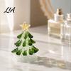 Clear Glass Tree with Gold Star Handmade Christmas Lighted Figurine, Mini Luminous Xmas Sparkling Festive Table Centerpiece Night Light, Art Tabletop
