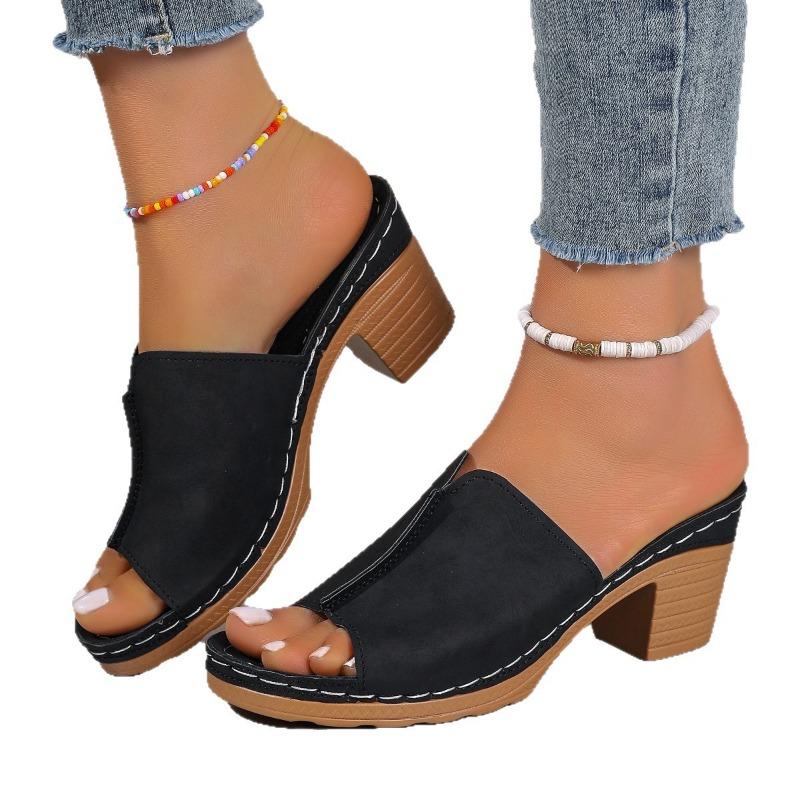 One-line Shoes High-heeled Slippers Thick-heeled Shoes and Flip-flops