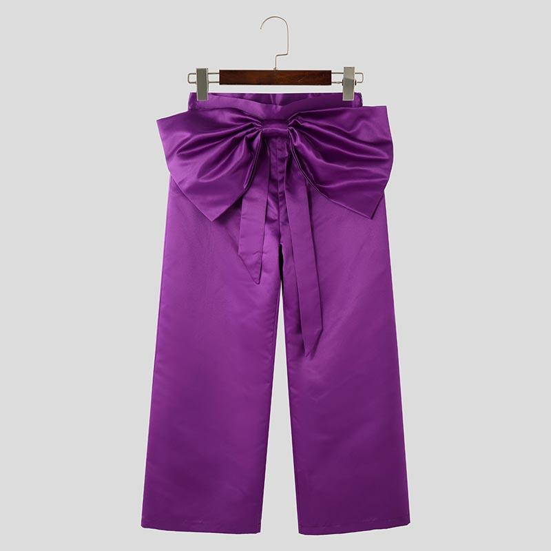 INCERUN Мужские повседневные брюки с широкими штанинами и бантом на молнии до талии