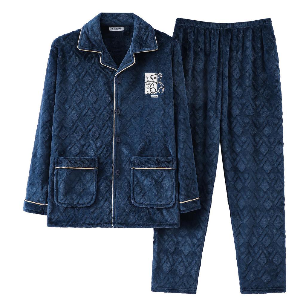 Мужская пижама из кораллового флиса больших размеров: Плотный фланелевый костюм на осень и зиму
