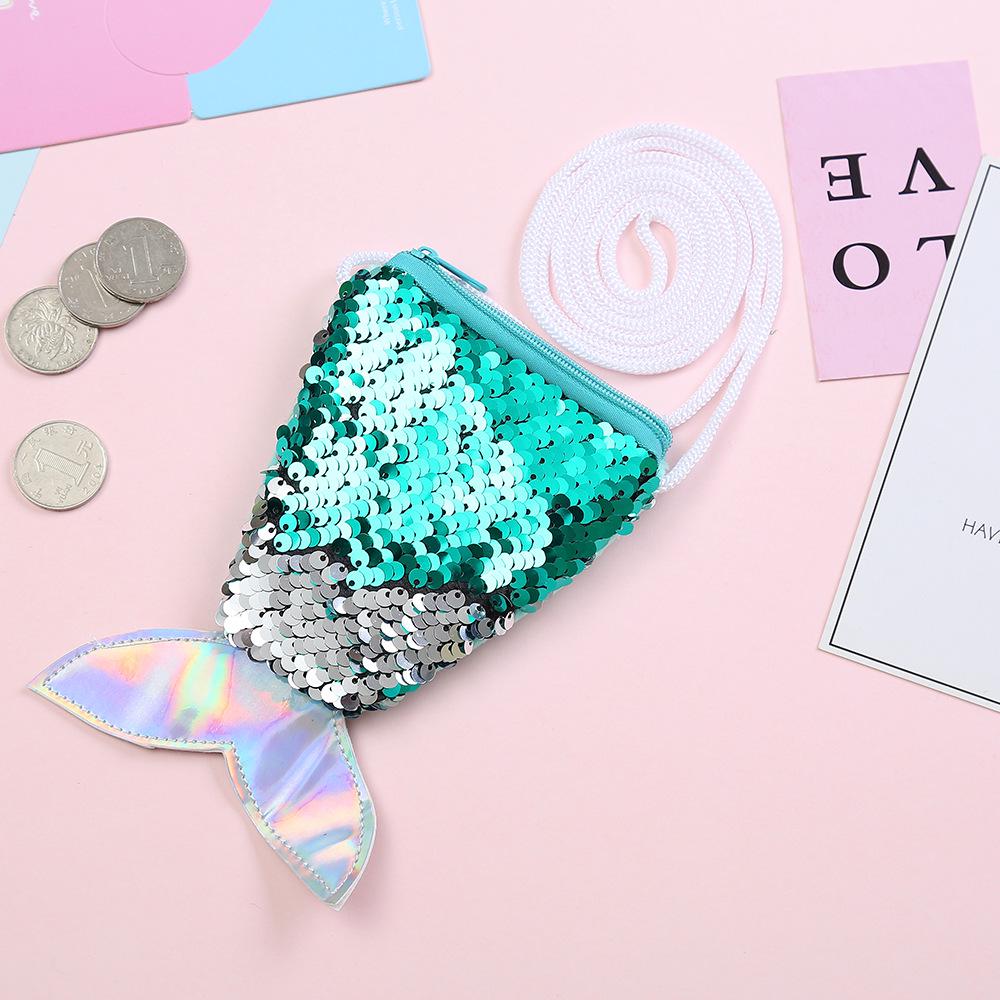 Mermaid Tail Sequin Lanyard Coin Purse & Small Crossbody Wallet for Kids & Women