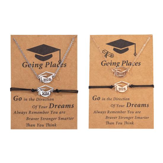 Комплект ювелирных изделий на выпускной 2025 года, ожерелье из нержавеющей стали, браслет, набор с карточкой, подарки на выпускной 2025 года для друзей