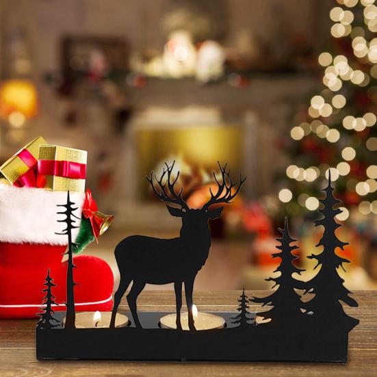 Christmas Forest Deer Candle Holder Iron Tree Deer Silhouette Candle Stand Candlestick Home Office Holiday Party Table Centerpiece Decoration