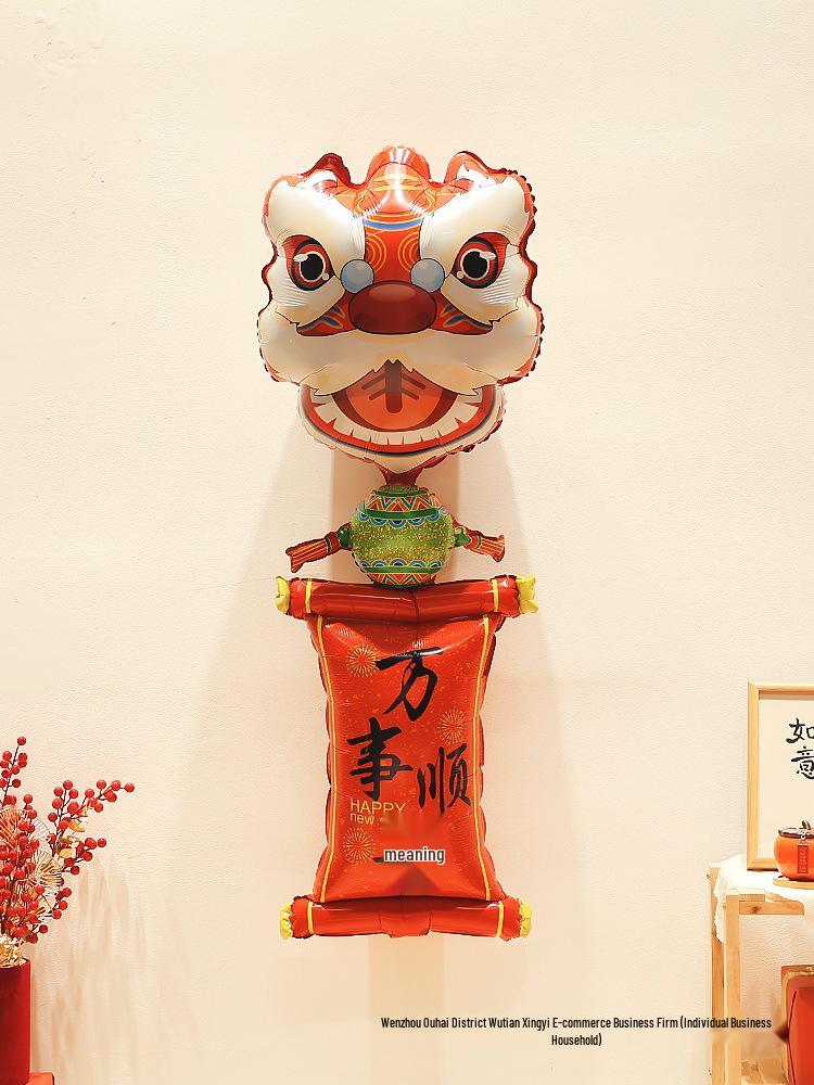 Lion Dance Balloon Decorations for Baby's Full Moon, First Birthday & Festive Photo Props