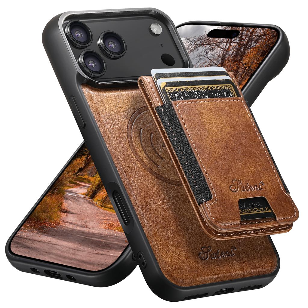 Faux Leather Phone Case Wireless Charging Magnet Card Holder Stand for IPhone 17 Pro Max 16 Plus 15 14 13 1215 14 13 12