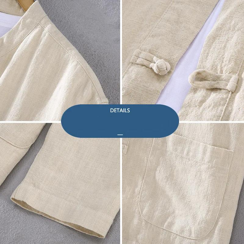 Мужские рубашки в стиле Тан, традиционные даосские рубашки в китайском стиле, весенняя мужская одежда, повседневные мужские топы из хлопка и льна с длинным рукавом