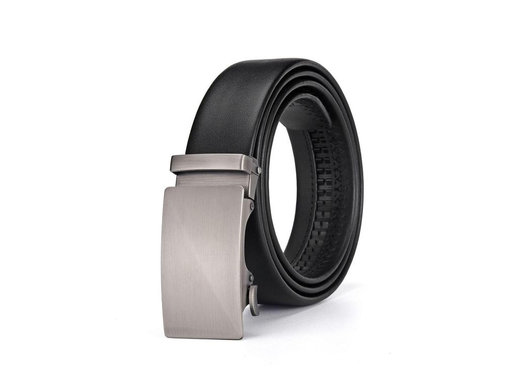 Мужской кожаный ремень - Повседневный деловой стиль с гладкой автоматической пряжкой из сплава
