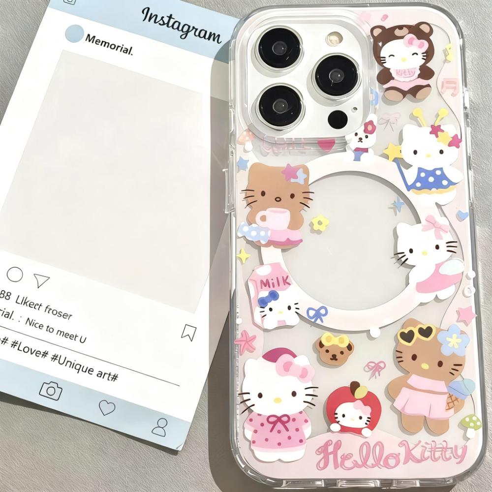 Magsafe Magnetic Charging Hello Kitty Shakeable Holder Cover For Iphone 17 Pro Max 17 Air 16 15 14 12 13 11 Pro Max 13 Mini Case