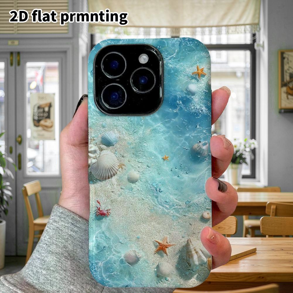 Phone Case: 2D flat design suitable for iPhone 18 17 16 15 14 13 Pro film protective case, couple style, shallow beach sea view, Christmas and Hallowe
