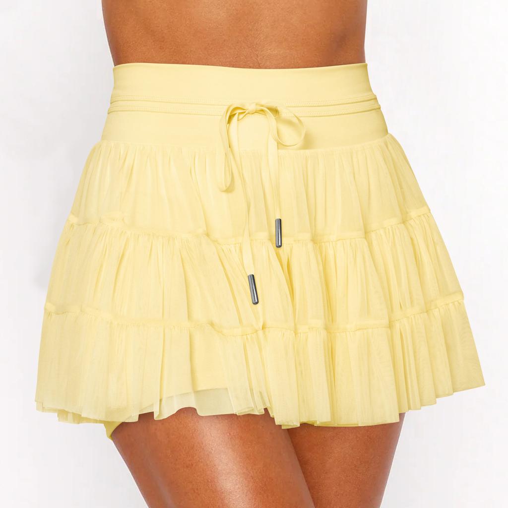 Women's Pleated 2 In 1 Shorts-Skirt Lace Up Anti Exposure Mini Skirt Spring Summer Fitness Tennis Half Skirt